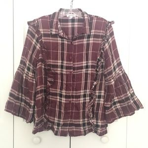 Nwt Women's bell sleeve plaid shirt